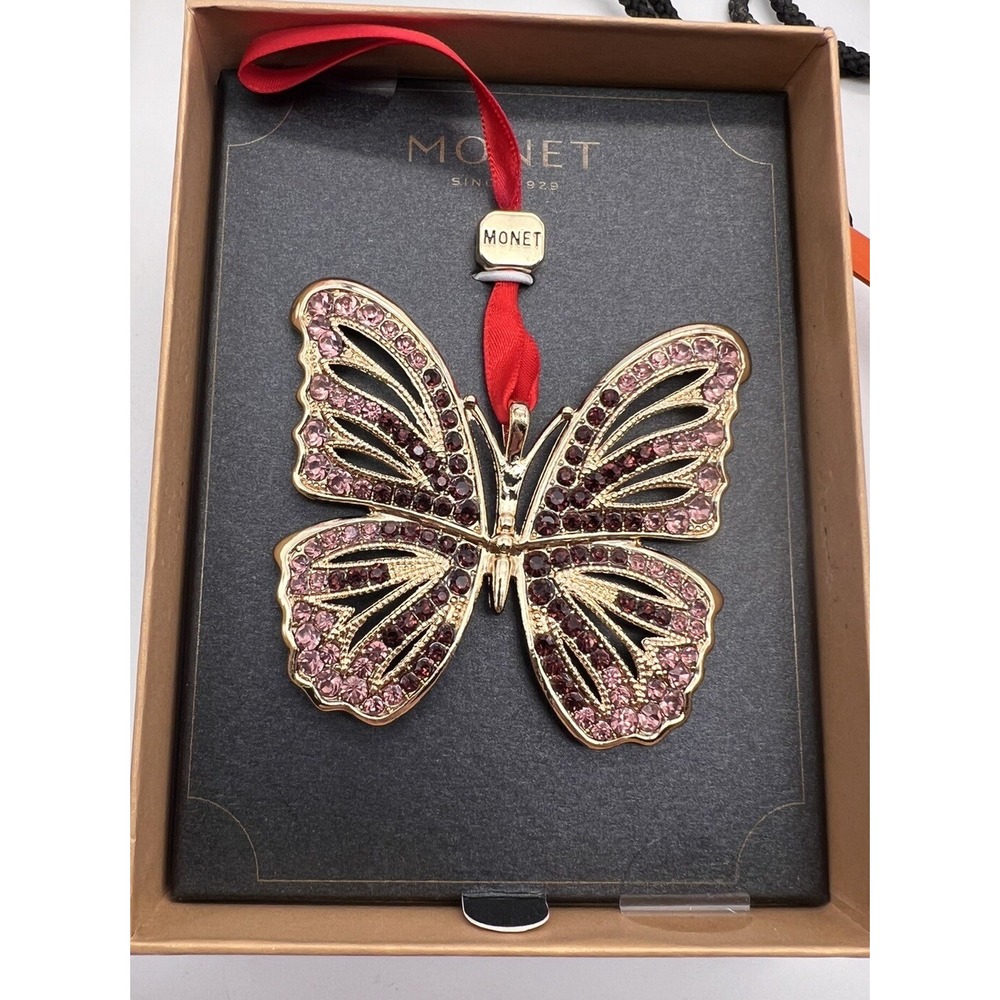 Monet Butterfly Easter Spring Ornament Decor Jewelry Gold Tone Purple Rhinestone